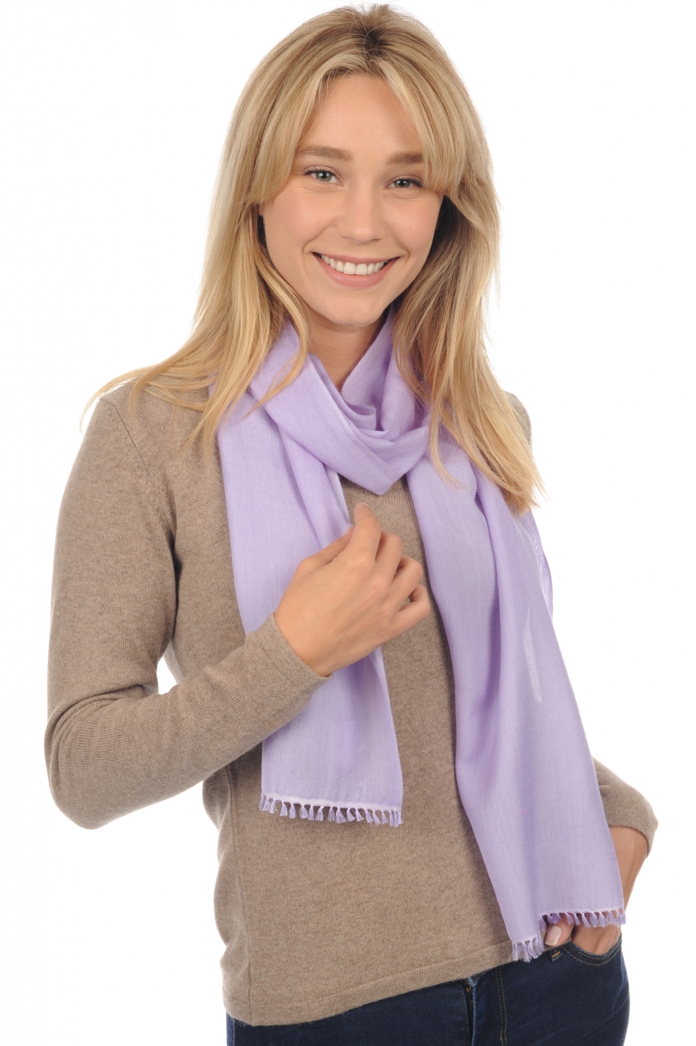 Cashmere & Seide kaschmir pullover damen scarva bluhender lavendel 170x25cm